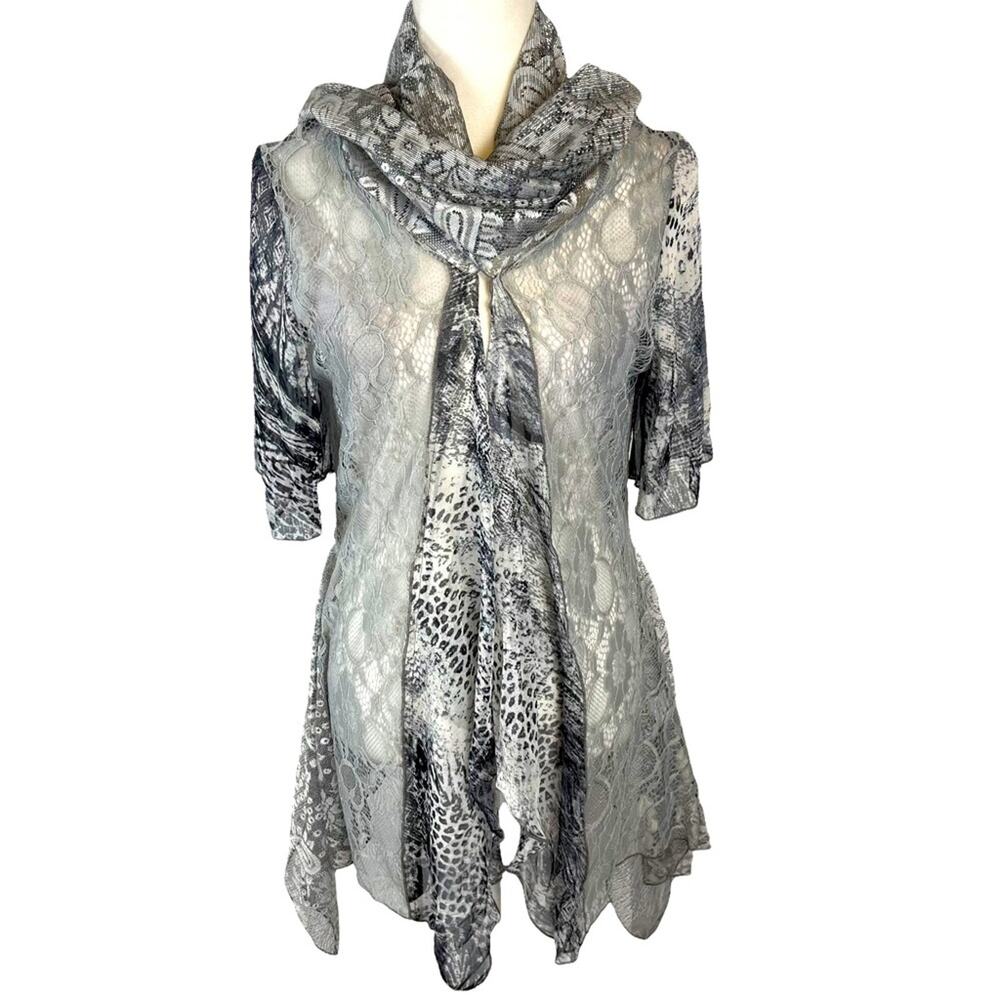 Alberto Makali Lace Cardigan Top Jacket Convertible Open Front Grey Small